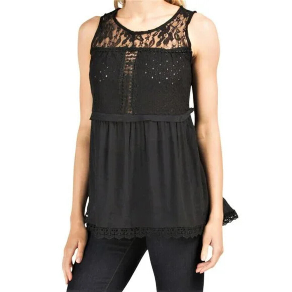 Forgotten Grace Crochet Lace Sleeveless Blouse In Black Size M